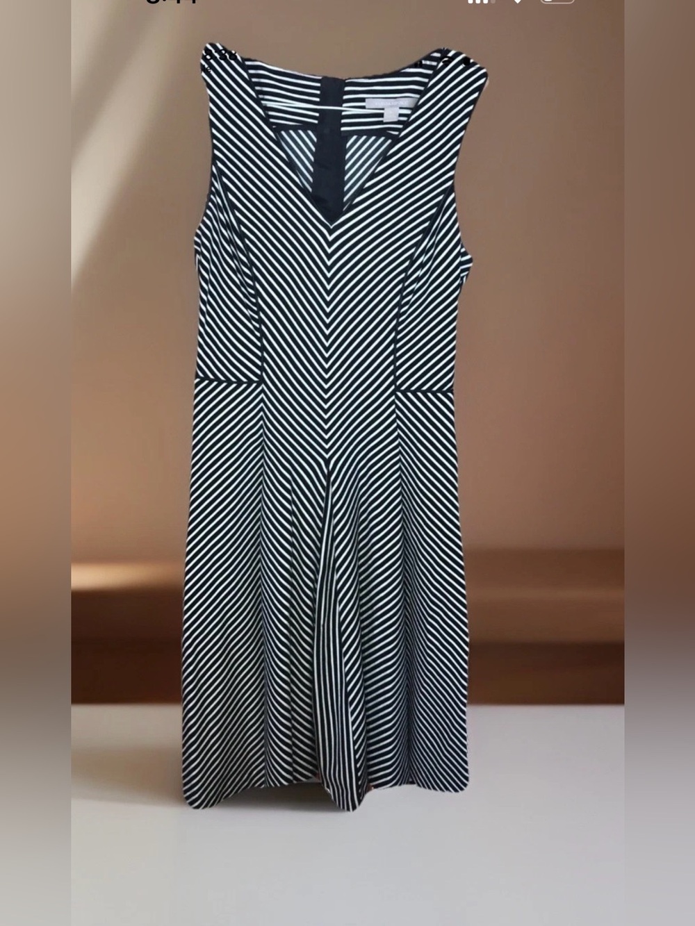 Banana Republic Black and White Striped V-Neck Fit-and-Flare Dress